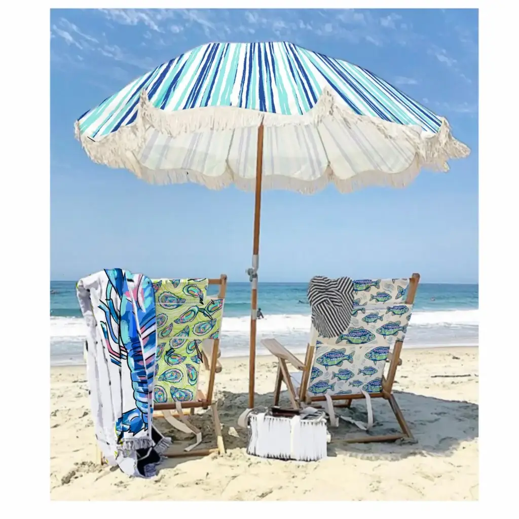 beach chairs and umbrella