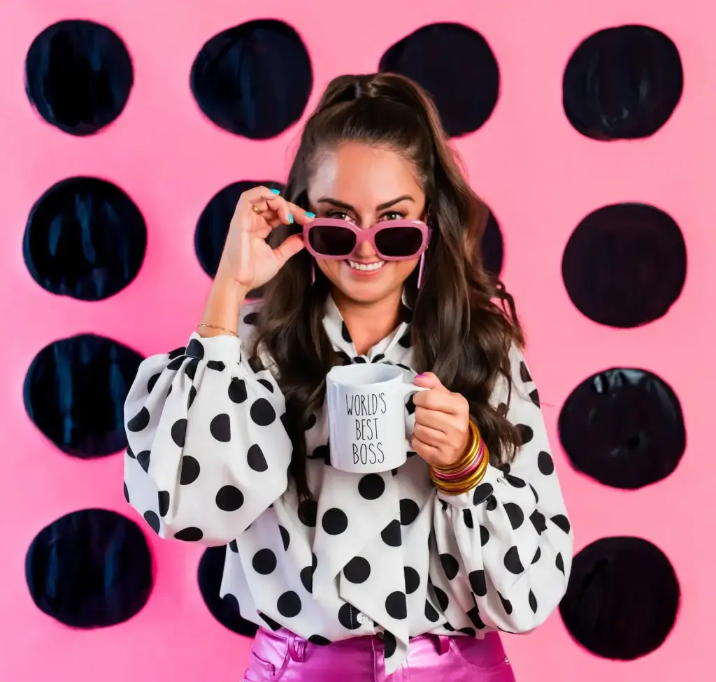 Lacey with World's Best Boss mug